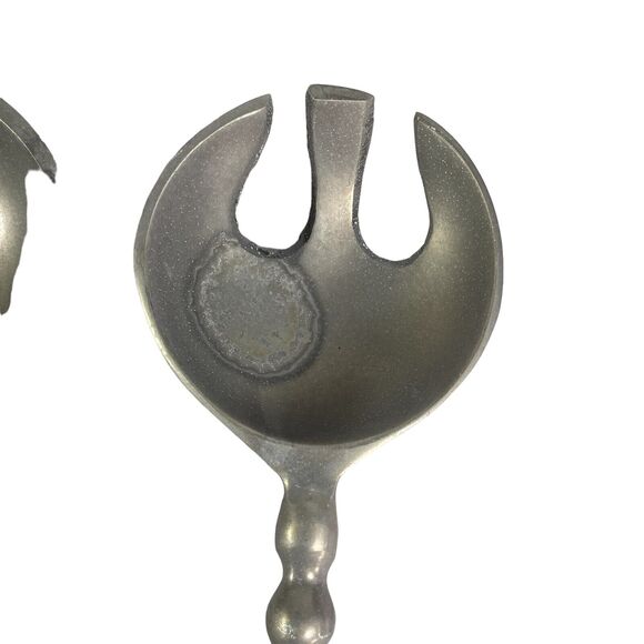 Retro Metal Pewter Salad Servers Serving Utensils Set MCM Rustic Grey Gray - Picture 5 of 8